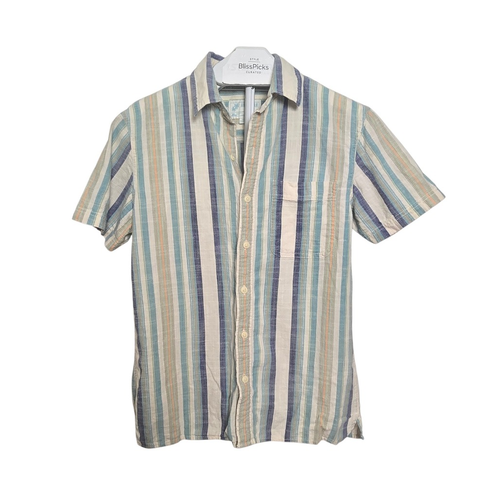 American Eagle Striped Button Up Shirt Men Small Blue Beach Summer Casual Cotton